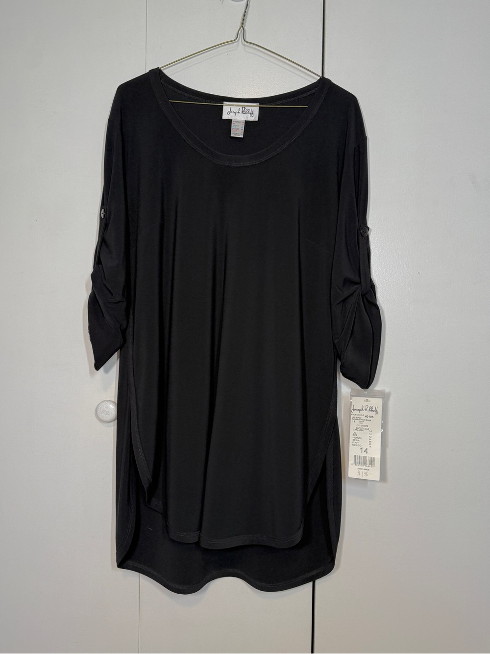 Joseph Ribkoff Black Roll-Tab Sleeve Tunic